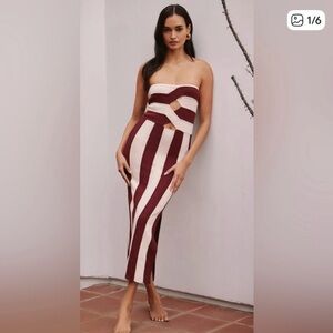 Anthropologie Brown and Cream Strapless Dress